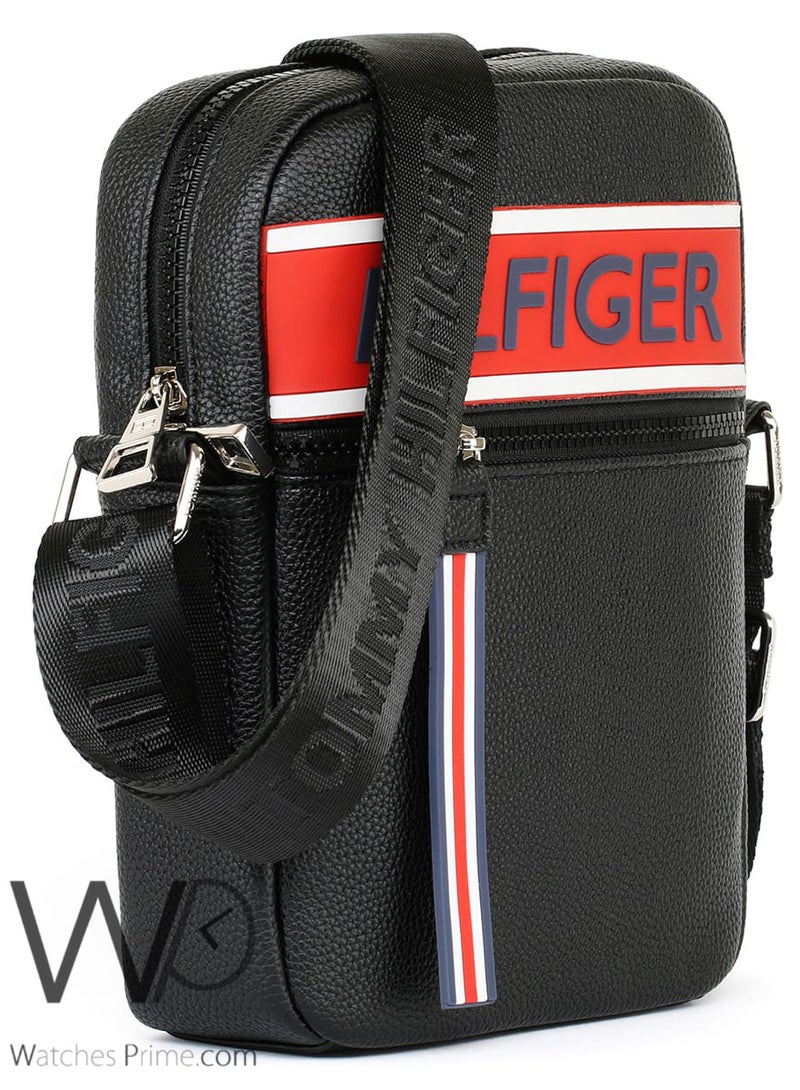 Tommy Hilfiger Denim Black Leather Hilfiger Crossbody Messenger Shoulder Bag For Men - Image 4