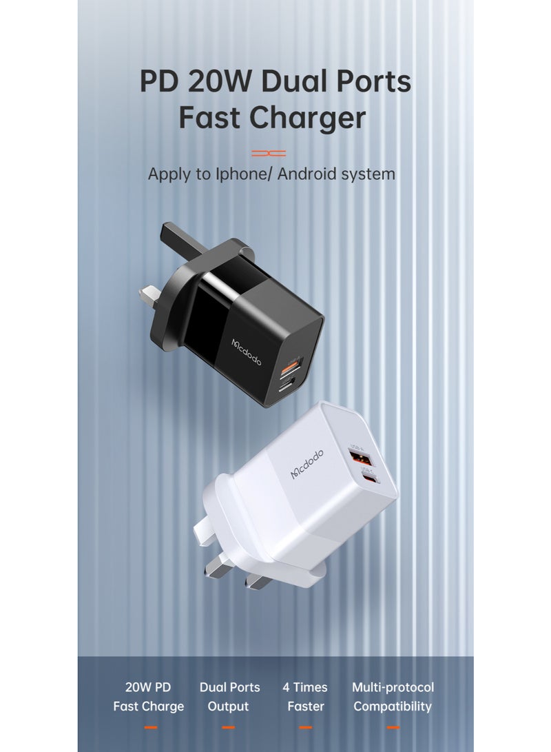 مكدودو Mcdodo شاحن سريع Hydrogen 20 واط PD مزدوج المنفذ (1C+1A) قابس بريطاني - Image 2