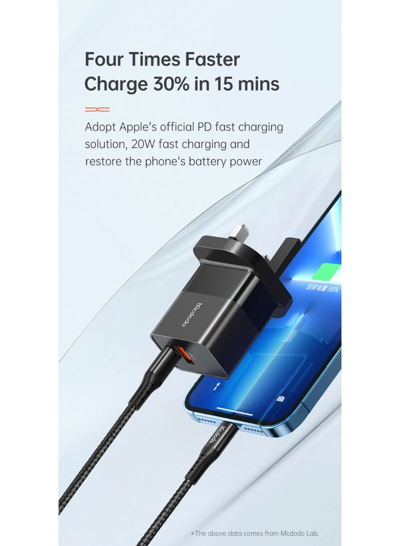 مكدودو Mcdodo شاحن سريع Hydrogen 20 واط PD مزدوج المنفذ (1C+1A) قابس بريطاني - Image 3