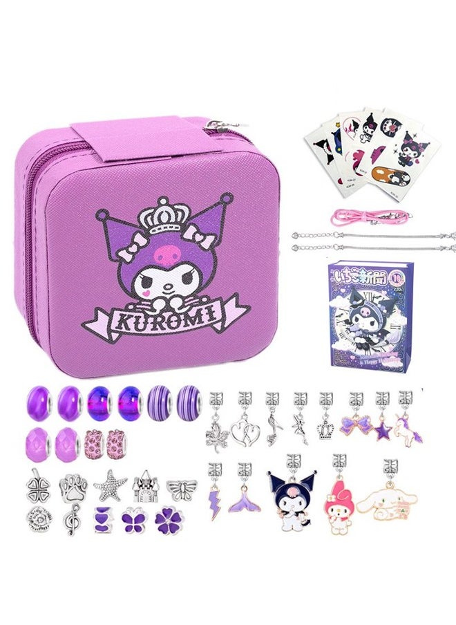 Muyixin Kawaii Sanrio Kuromi DIY Beaded Bracelet Set With Box Handmade Jewelry - Purple  - Image 1