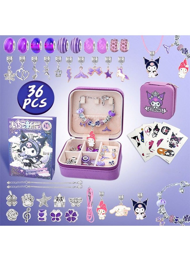 Muyixin Kawaii Sanrio Kuromi DIY Beaded Bracelet Set With Box Handmade Jewelry - Purple  - Image 2
