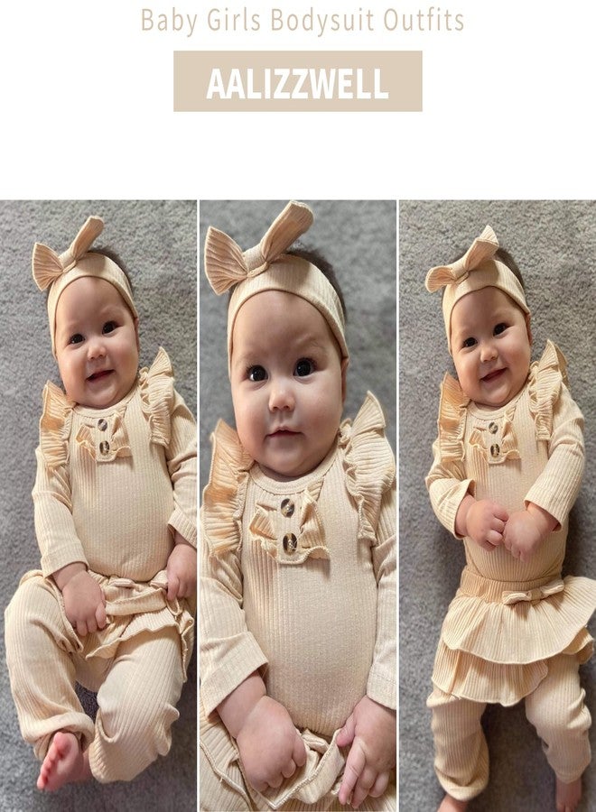 Aalizzwell طقم ملابس أطفال حديثي الولادة من Aalizzwell، مكون من بدلة وبنطال مضلعين، مناسب لفصلي الخريف والشتاء، لون بيج. - Image 2