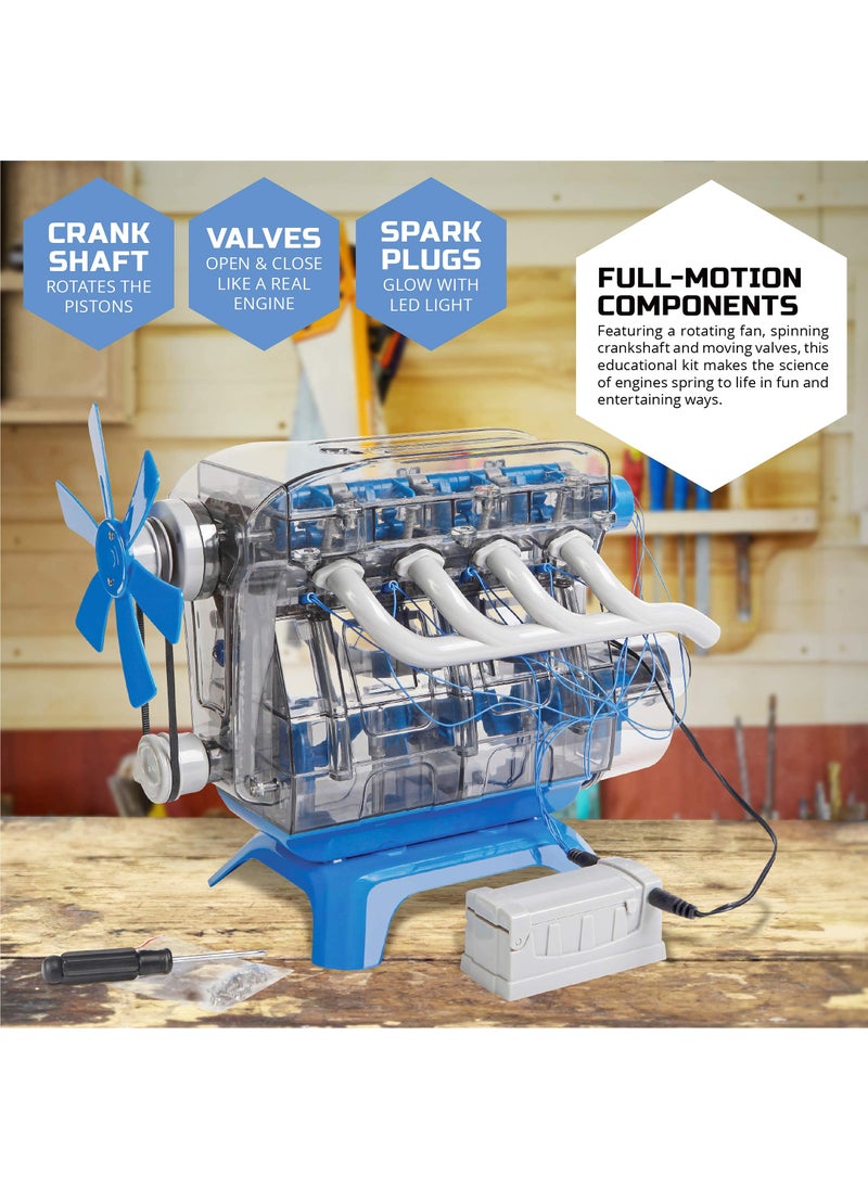 Discovery Kids Discovery #MINDBLOWN Model Engine Building Kit, DIY 4-Cylinder Combustion Engine, Working Pistons Fan Valves Belts LED Lights, STEM Mechanic Engineering Construction Experiment Set, Kids & Adults Gift  - Image 3