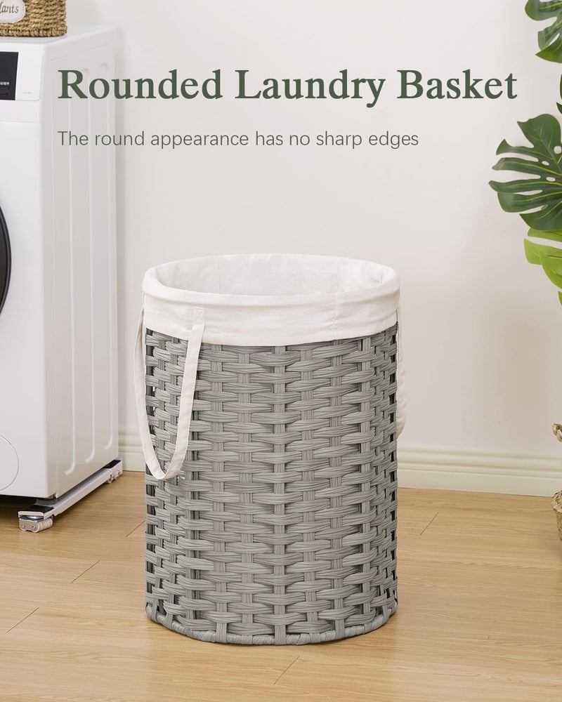 SETVSON Laundry Hamper Laundry Basket Round 19.0 Gal (72 L) Handwoven Rattan Hamper, Large Wicker Laundry Hamper with Removable Laundry Bag Handles 2 Mesh Bags for Bathroom Living Room Gray (No Lid) - Image 2