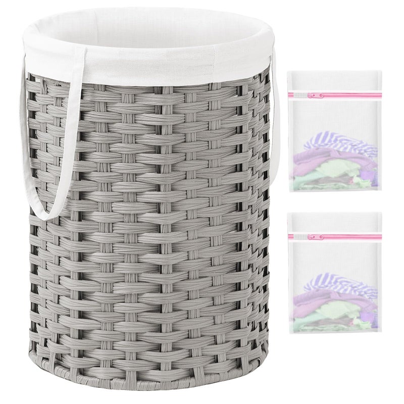 SETVSON Laundry Hamper Laundry Basket Round 19.0 Gal (72 L) Handwoven Rattan Hamper, Large Wicker Laundry Hamper with Removable Laundry Bag Handles 2 Mesh Bags for Bathroom Living Room Gray (No Lid) - Image 1