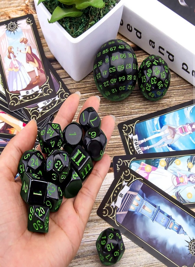 AUSTOR 15 Pieces Complete Polyhedral Dice Set D3-D100 Game Dice Set with a Leather Drawstring Storage Bag for Role Playing Table Games(Black & Green) - Image 3