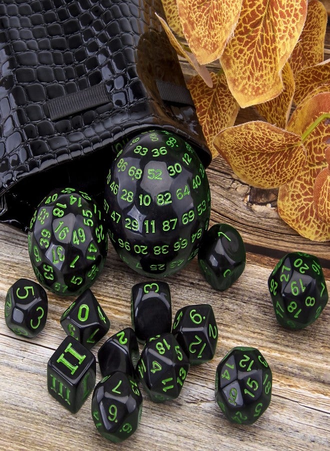 AUSTOR 15 Pieces Complete Polyhedral Dice Set D3-D100 Game Dice Set with a Leather Drawstring Storage Bag for Role Playing Table Games(Black & Green) - Image 4