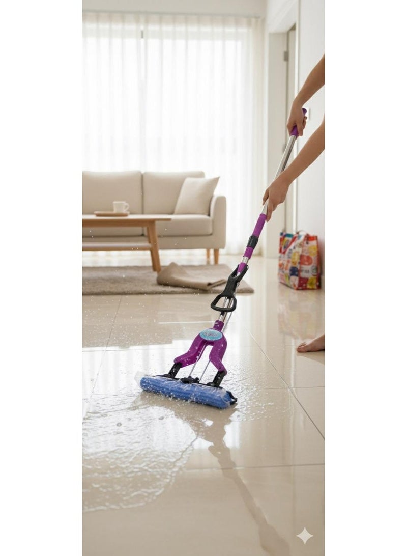 TRENDS Hands-Free Flat Mop with Self-Wringing System, Super Absorbent Microfiber Mop for Floor, Wall & Window Cleaning, Ergonomic Long Handle, Lazy Mop with Squeeze Dry Design for Home and Bathroom - Image 1