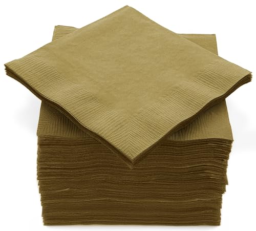 Amcrate 100 Pack Gold Beverage Napkins, Big Party Pack, 2 Ply, Ideal for Wedding, Party, Birthday, Dinner, Lunch, Cocktails. (5” x 5”) by Amcrate - Image 1