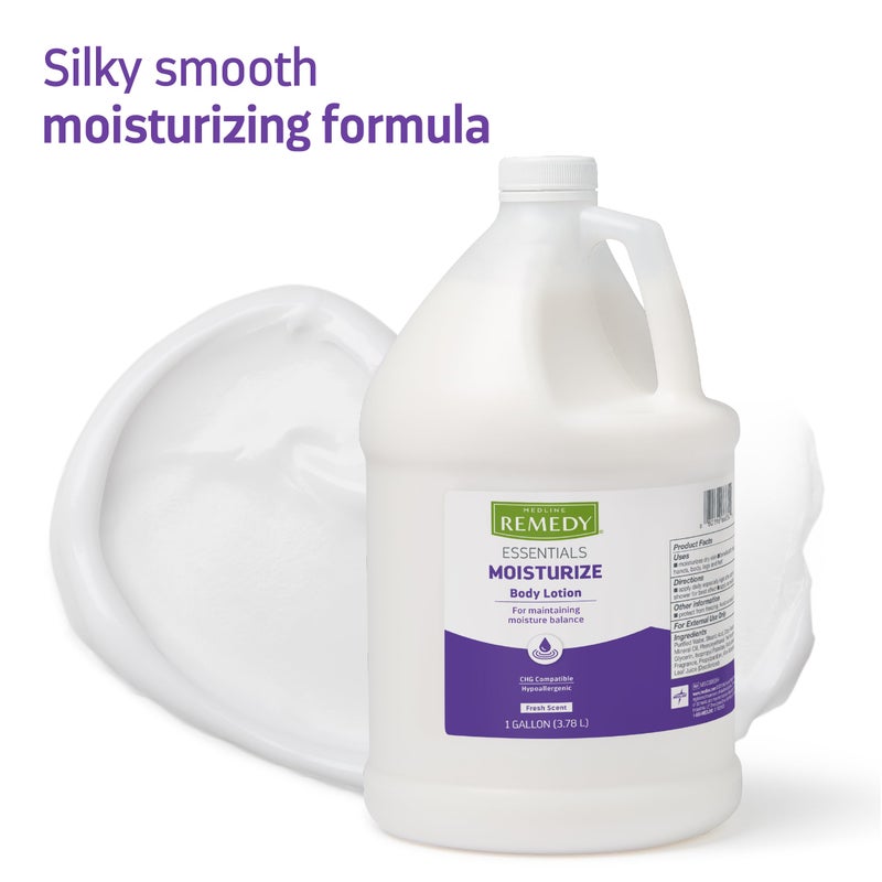 Medline Remedy Essentials Moisturizing Body Lotion (1 Gallon Bottle), 1 Count, Fresh Scent, Hydrating, Non-Greasy, For Dry Skin, Hypoallergenic, Men, Women, Elderly - Image 4