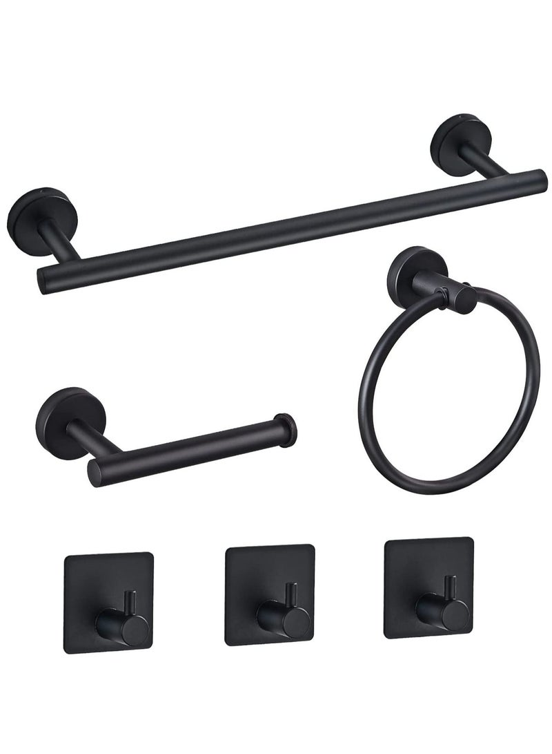 SYOSI 6 PCS Bathroom Hardware Set Matte Black Stainless Steel Bathroom Accessories Towel Rack Set Round Wall Mounted Include 16inch Towel Bar Toilet Paper Holder Towel Ring 3 Robe Towel Hooks  - Image 1