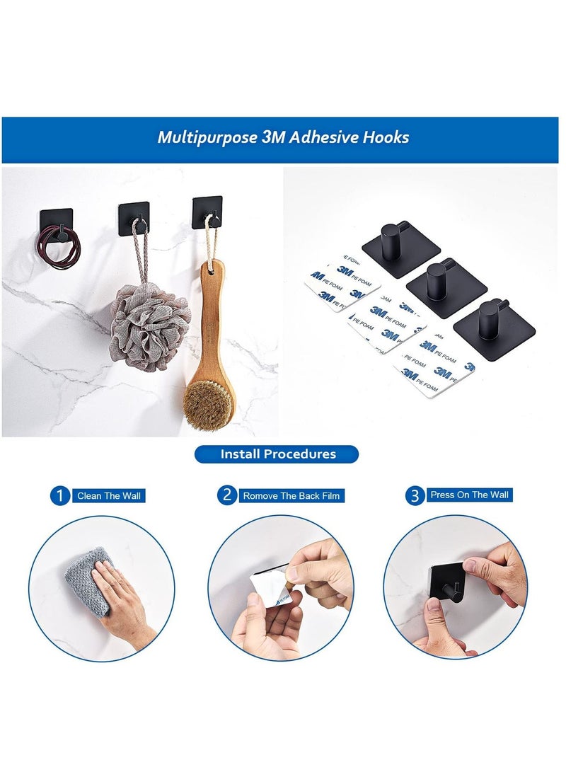SYOSI 6 PCS Bathroom Hardware Set Matte Black Stainless Steel Bathroom Accessories Towel Rack Set Round Wall Mounted Include 16inch Towel Bar Toilet Paper Holder Towel Ring 3 Robe Towel Hooks  - Image 5