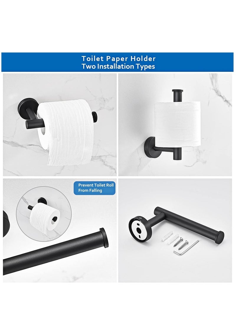 SYOSI 6 PCS Bathroom Hardware Set Matte Black Stainless Steel Bathroom Accessories Towel Rack Set Round Wall Mounted Include 16inch Towel Bar Toilet Paper Holder Towel Ring 3 Robe Towel Hooks  - Image 3