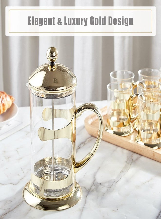 DUJUST Gold French Press Coffee Maker, Luxury Design French Coffee Press with 4-Level Filter System, High-Grade Glass for Hot & Cold Resistance, Include Long Size 304 Stainless Steel Spoon - 34oz - Image 2