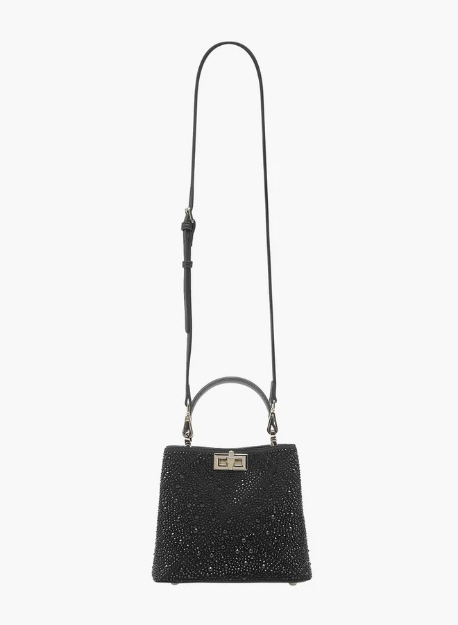 سيليست Embellished Shoulder Bag with Adjustable Strap and Twist Lock Closure