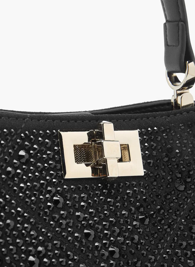 سيليست Embellished Shoulder Bag with Adjustable Strap and Twist Lock Closure