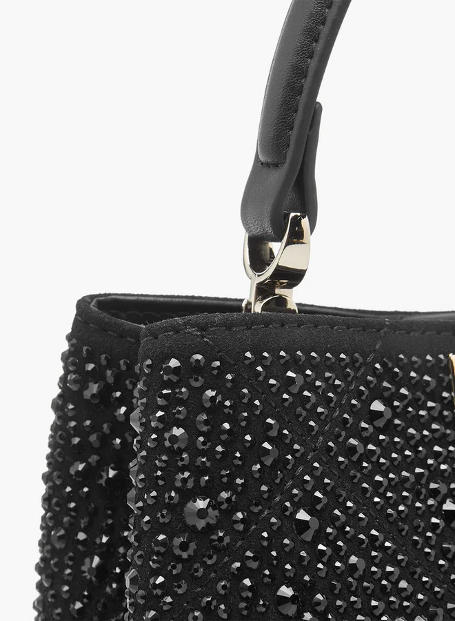 سيليست Embellished Shoulder Bag with Adjustable Strap and Twist Lock Closure