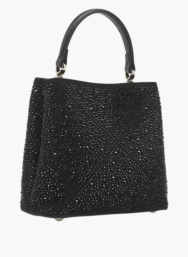 سيليست Embellished Shoulder Bag with Adjustable Strap and Twist Lock Closure
