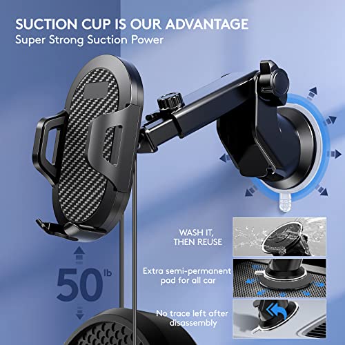 Lusosh Universal Car Phone Holder, Strong Suction Cup Super Stable Phone Mount for Car Fit for iPhone 16 15 14 Pro Max All Smartphones - Image 4