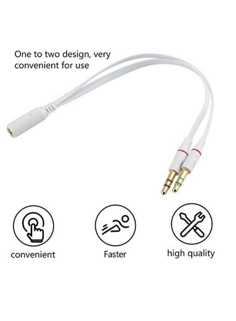 3.5Mm Female To 2 Male Cable - Universal 3.5mm Female to 2 Male Headphone With Mic Audio Y Splitter Cable Female To Male Audio Cables White - White - Image 2