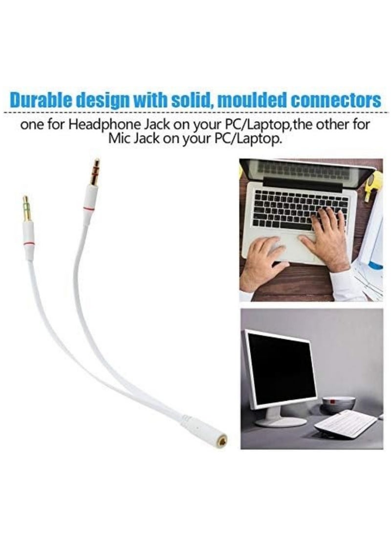 3.5Mm Female To 2 Male Cable - Universal 3.5mm Female to 2 Male Headphone With Mic Audio Y Splitter Cable Female To Male Audio Cables White - White - Image 3