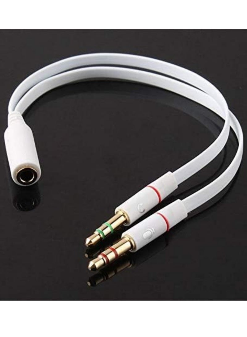 3.5Mm Female To 2 Male Cable - Universal 3.5mm Female to 2 Male Headphone With Mic Audio Y Splitter Cable Female To Male Audio Cables White - White - Image 4