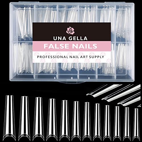 UNA GELLA Coffin Fake Nails Tips Extra Long 216 PCS XXL Coffin Acrylic Fake False Nails Tips Long Ballerina Nail Tips with Box for Nail Salons and Home DIY, 12 Sizes - Image 1