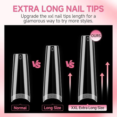 UNA GELLA Coffin Fake Nails Tips Extra Long 216 PCS XXL Coffin Acrylic Fake False Nails Tips Long Ballerina Nail Tips with Box for Nail Salons and Home DIY, 12 Sizes - Image 5
