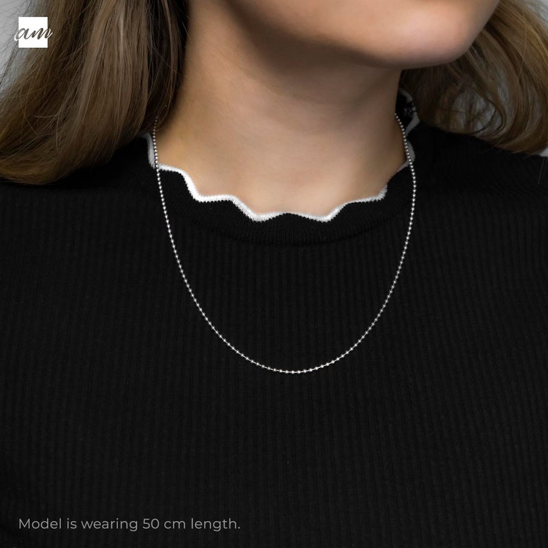 Amberta 925 Sterling Silver 2 mm Ball Chain Necklace Length 28" inch / 70 cm (28) - Image 2