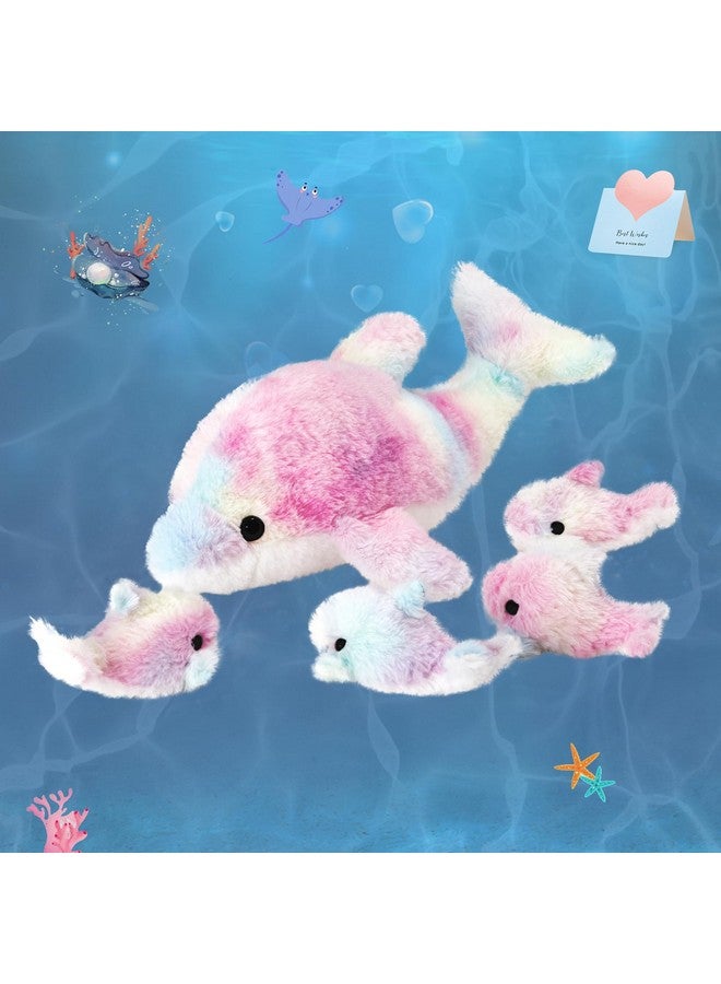 WEWILL 17-Inch Rainbow Dolphin Plush Toy With 4 Baby Dolphins | Soft & Cuddly Stuffed Family Set | Colorful Plush Gift for Kids - Image 1