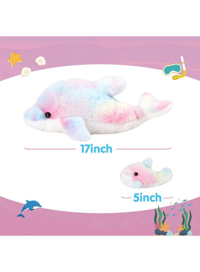 WEWILL 17-Inch Rainbow Dolphin Plush Toy With 4 Baby Dolphins | Soft & Cuddly Stuffed Family Set | Colorful Plush Gift for Kids - Image 5