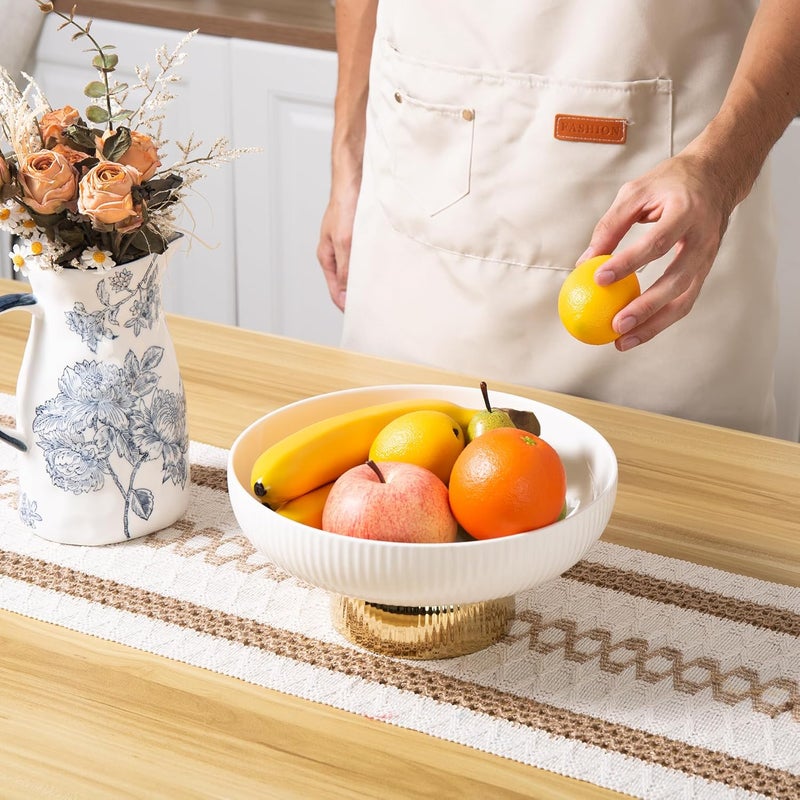 Magclay Ceramic Fruit Bowl with Pedestal10 Large Fruit Basket Decorative Fruit Bowl for Table Countertop Fruit and Vegetable Holder White with Golden Pedestal - Image 5