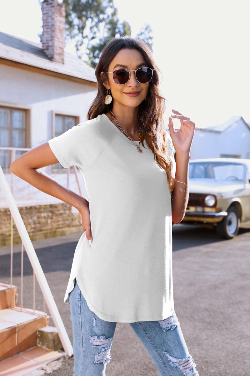 Newchoice Long Tunics for Women to wear with Leggings,Summer Flare Basic Tshirts (L,White) - Image 2
