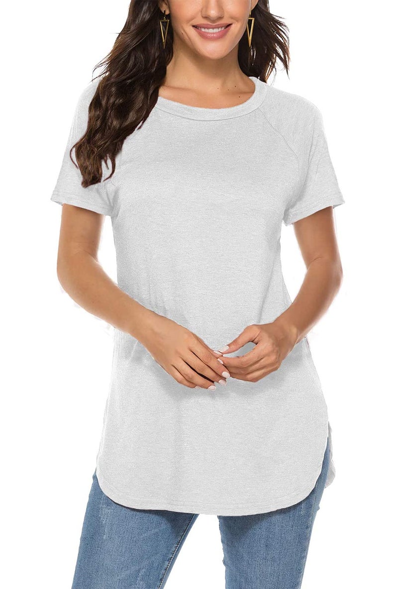 Newchoice Long Tunics for Women to wear with Leggings,Summer Flare Basic Tshirts (L,White) - Image 1