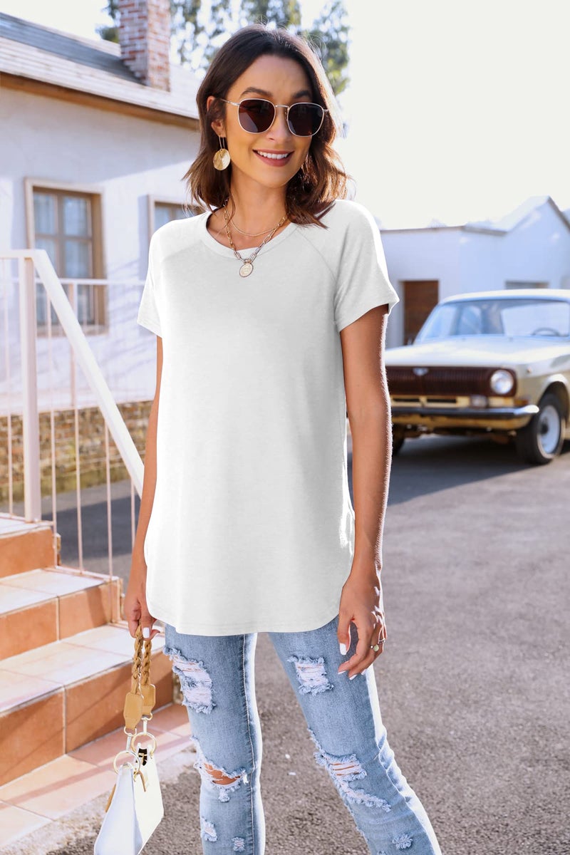 Newchoice Long Tunics for Women to wear with Leggings,Summer Flare Basic Tshirts (L,White) - Image 3