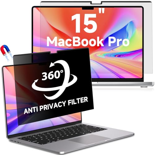 LUSA DESIGN Magnetic MacBook Air 15 Inch Privacy Screen(2023-2025, M2, M3, M4), Removable Anti Glare Blue Light Macbook Pro Screen Protector, 360° Anti Spy and Easy Install Shield