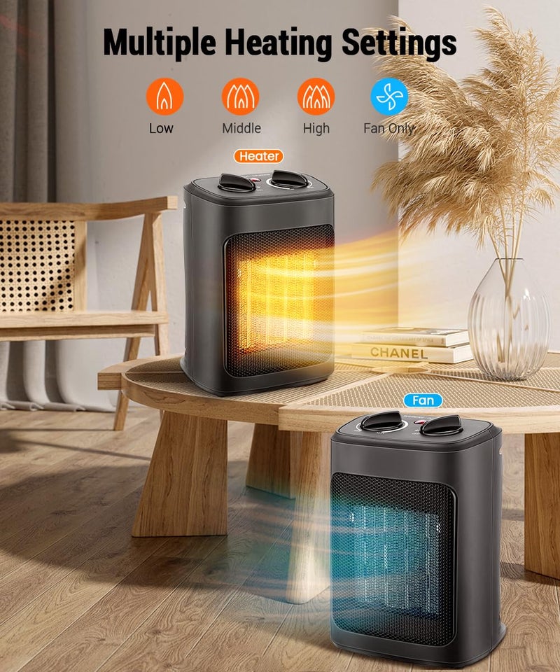KopBeau Space Heater for Indoor Use, 1500W Electric Portable Heater with Adjustable Thermostat, Compact Ceramic Room Heater with 4 Modes, Tip-Over & Overheat Protection, Safe for Office & Home - Image 3