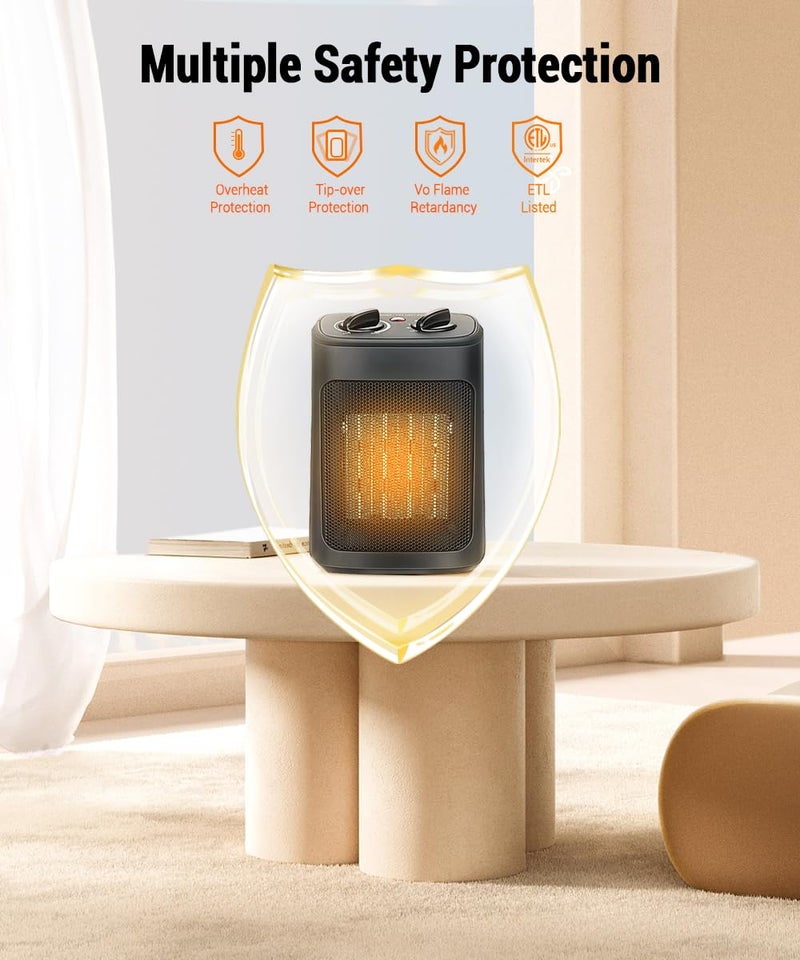 KopBeau Space Heater for Indoor Use, 1500W Electric Portable Heater with Adjustable Thermostat, Compact Ceramic Room Heater with 4 Modes, Tip-Over & Overheat Protection, Safe for Office & Home - Image 4