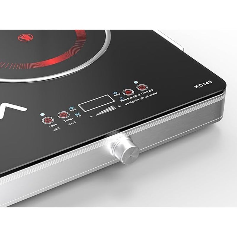 2-Burner Infrared Cooktop for kitchen use, A-Grade micro crystal panel, black, 3600W fast heating with LED display and 4 preset functions - Image 5