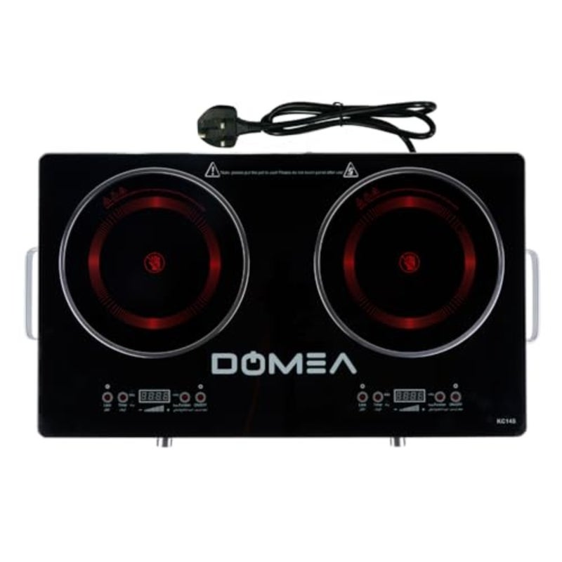 2-Burner Infrared Cooktop for kitchen use, A-Grade micro crystal panel, black, 3600W fast heating with LED display and 4 preset functions - Image 1