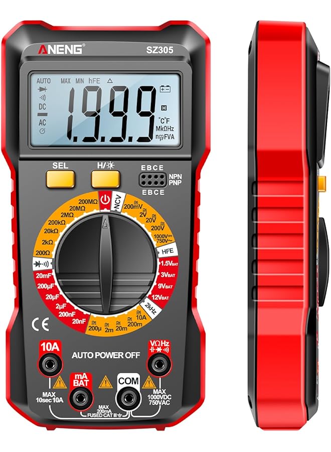 promass SZ305 Multimeter Capacitor Testers Professional 1999 Counts Smart Voltmeter Ohm Meter Fast Accurately Measures Voltage Current Resistance Capacitor Frequency Diode hFE - Image 1