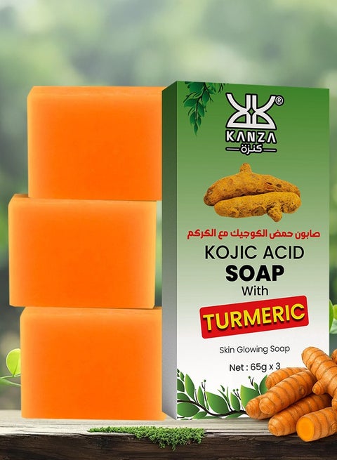 3Pcs Turmeric Kojic Acid Soap Set for Face & Body Handmade Turmeric Kojic Acid Facial Soap for Acne Dark Spot Remover Face Cleansing Smooth Skin Moisturizing Soaps with Retinol & Collagen 3 x 65g