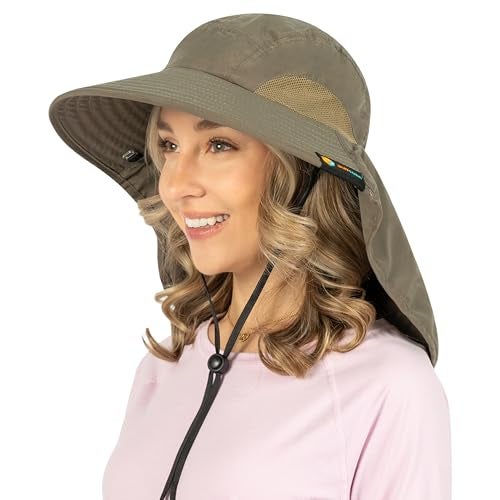 Suncube SUN CUBE Wide Brim Sun Hat with Neck Flap, Fishing Hiking for Men Women Safari, Neck Cover for Outdoor Sun Protection UPF50+ | Olive - Image 1