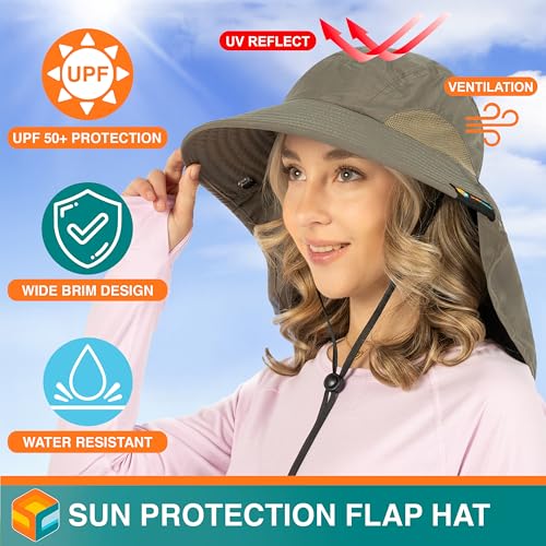 Suncube SUN CUBE Wide Brim Sun Hat with Neck Flap, Fishing Hiking for Men Women Safari, Neck Cover for Outdoor Sun Protection UPF50+ | Olive - Image 2