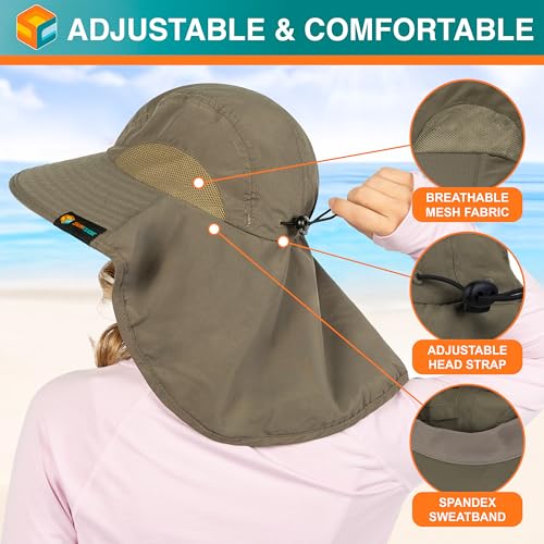 Suncube SUN CUBE Wide Brim Sun Hat with Neck Flap, Fishing Hiking for Men Women Safari, Neck Cover for Outdoor Sun Protection UPF50+ | Olive - Image 3