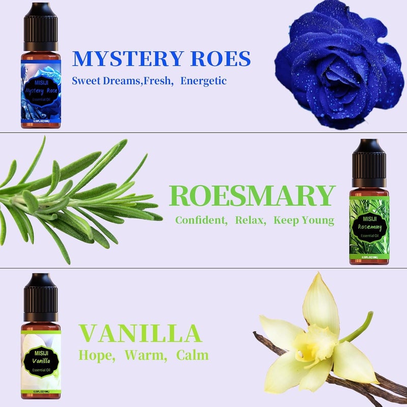 MISIJI Flower Essential Oils Set for Diffuser, Aromatherapy Fragrance Oil Gift Set, Fragrance Oils for Diffuser, Candle Making, Mestery Rose, Cherry Blossom, Luxury Violet, Rosemary, Vanilla, Lavender - Image 3