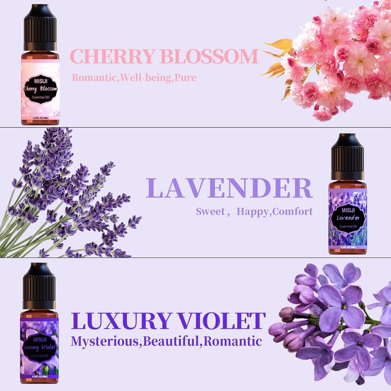 MISIJI Flower Essential Oils Set for Diffuser, Aromatherapy Fragrance Oil Gift Set, Fragrance Oils for Diffuser, Candle Making, Mestery Rose, Cherry Blossom, Luxury Violet, Rosemary, Vanilla, Lavender - Image 2