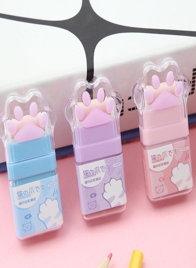 Geluode 4Pcs Cat Paw Roller Eraser, Colorful Cute Cat Rubber, Kids Eraser with Shaving Roller Case for School Office Supply Stationery, 70 x 31 x 15mm - Image 5
