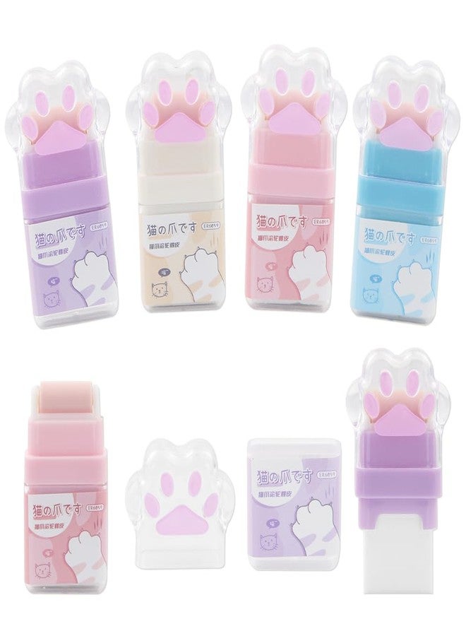 Geluode 4Pcs Cat Paw Roller Eraser, Colorful Cute Cat Rubber, Kids Eraser with Shaving Roller Case for School Office Supply Stationery, 70 x 31 x 15mm - Image 1