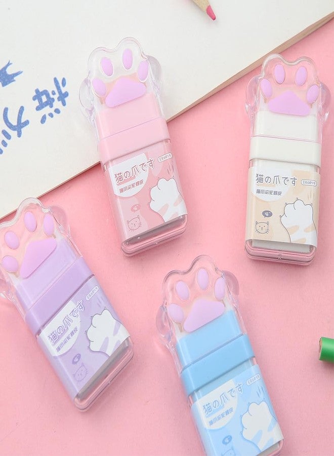 Geluode 4Pcs Cat Paw Roller Eraser, Colorful Cute Cat Rubber, Kids Eraser with Shaving Roller Case for School Office Supply Stationery, 70 x 31 x 15mm - Image 4